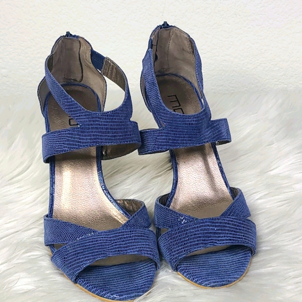 Moda Spana High Heel  Sandals Shoes Size 9.5 Genuine Leather Denim Blue Summer